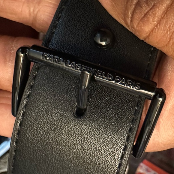 NWOT Karl Lagerfeld PARIS Black Leather Double Belt with Buckle/Grommets - Picture 3 of 14